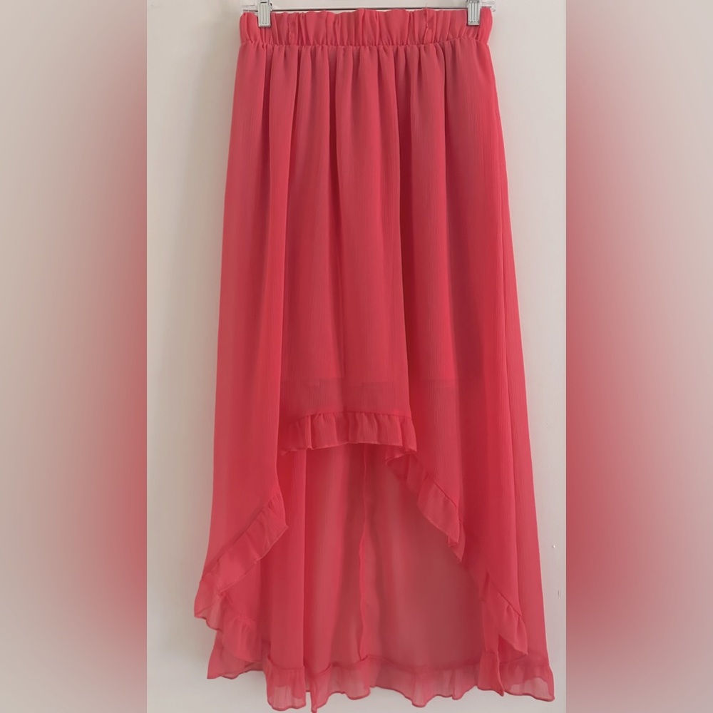 No Boundaries Coral Asymmetrical Skirt.
